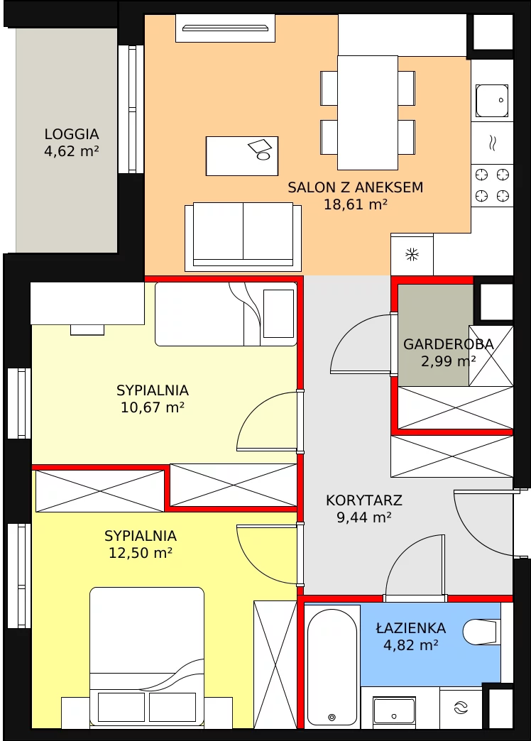 3 pokoje, mieszkanie 59,03 m², piętro 7, oferta nr B7B-K1-7-77, Żerniki Na Novo II, Wrocław, Żerniki, ul. Maxa Berga