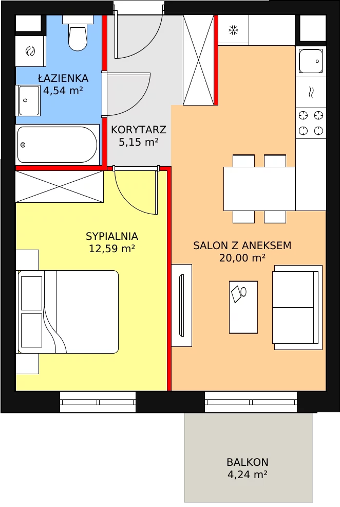 Mieszkanie 42,28 m², piętro 1, oferta nr B8-K3-1-7, Żerniki Na Novo II, Wrocław, Żerniki, ul. Maxa Berga