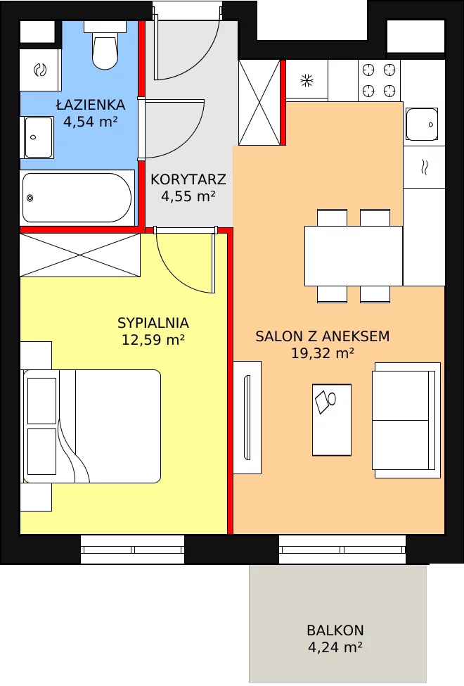 Mieszkanie 41,00 m², piętro 1, oferta nr B8-K3-1-8, Żerniki Na Novo II, Wrocław, Żerniki, ul. Maxa Berga