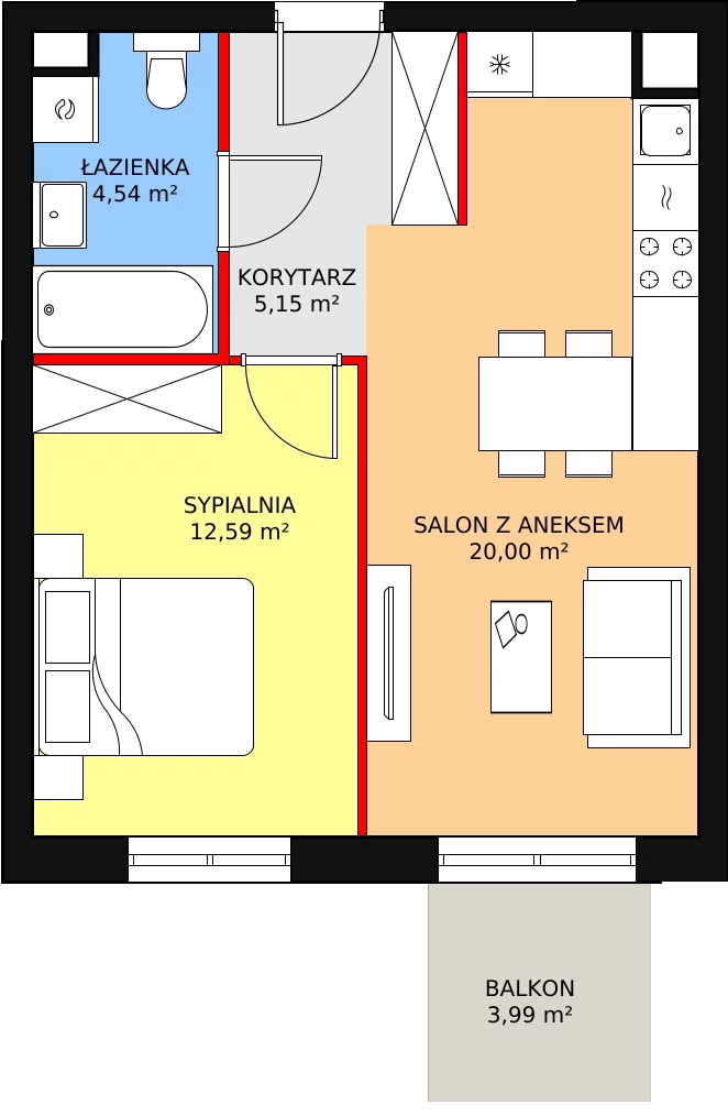 Mieszkanie 42,28 m², piętro 1, oferta nr B8-K3-1-9, Żerniki Na Novo II, Wrocław, Żerniki, ul. Maxa Berga