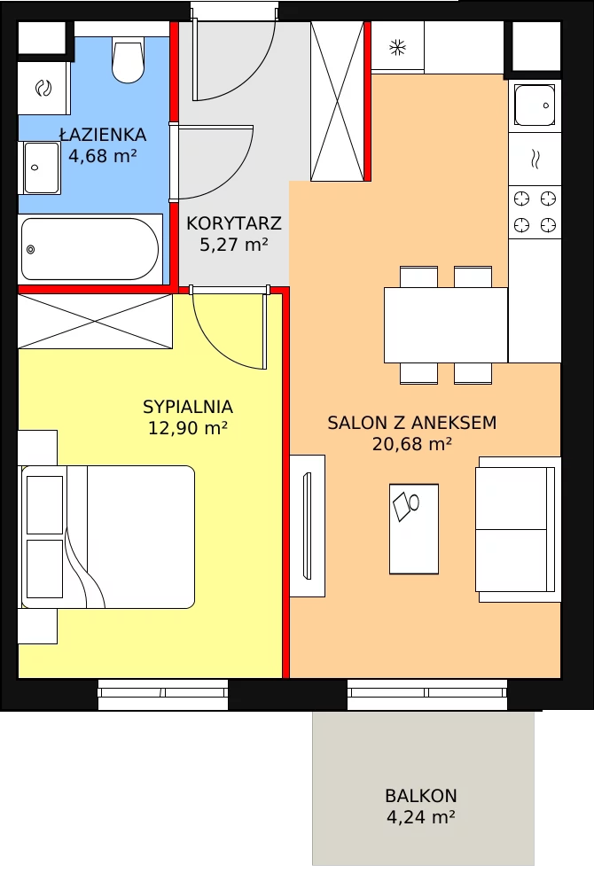 Mieszkanie 43,53 m², piętro 2, oferta nr B8-k3-2-12, Żerniki Na Novo II, Wrocław, Żerniki, ul. Maxa Berga