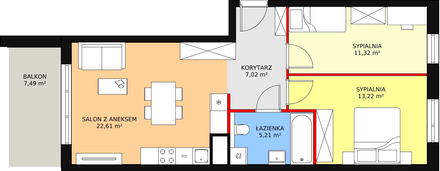 3 pokoje, mieszkanie 59,38 m², piętro 4, oferta nr B8-K2-4-21, Żerniki Na Novo II, Wrocław, Żerniki, ul. Maxa Berga