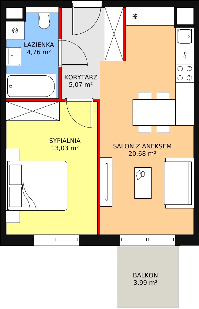 Mieszkanie 43,54 m², piętro 4, oferta nr B8-K3-4-24, Żerniki Na Novo II, Wrocław, Żerniki, ul. Maxa Berga