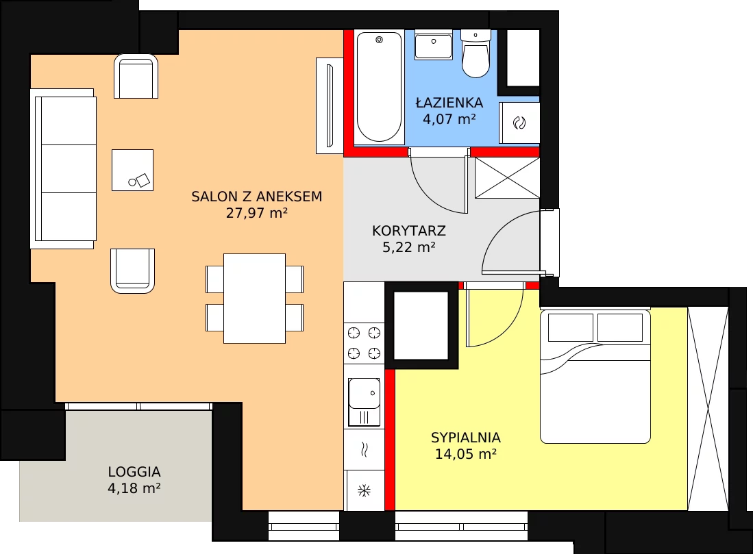 2 pokoje, apartament 52,89 m², piętro 1, oferta nr a.1.1.01, ATAL SKY+ II, Katowice, Wełnowiec-Józefowiec, Wełnowiec, al. Wojciecha Korfantego 93-99