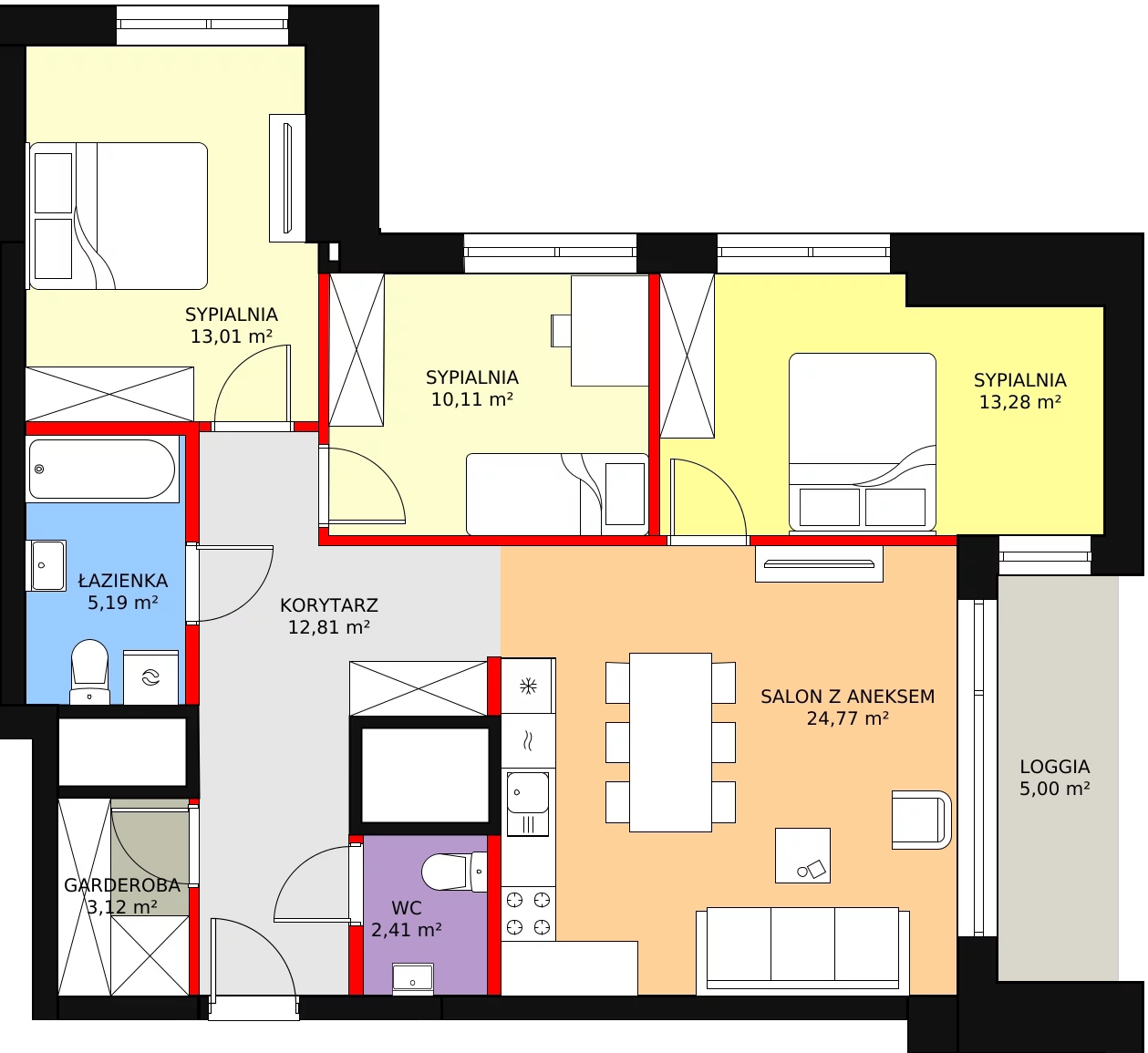 4 pokoje, mieszkanie 87,80 m², piętro 1, oferta nr a.2.1.01, ATAL SKY+ II, Katowice, Wełnowiec-Józefowiec, Wełnowiec, al. Wojciecha Korfantego 93-99