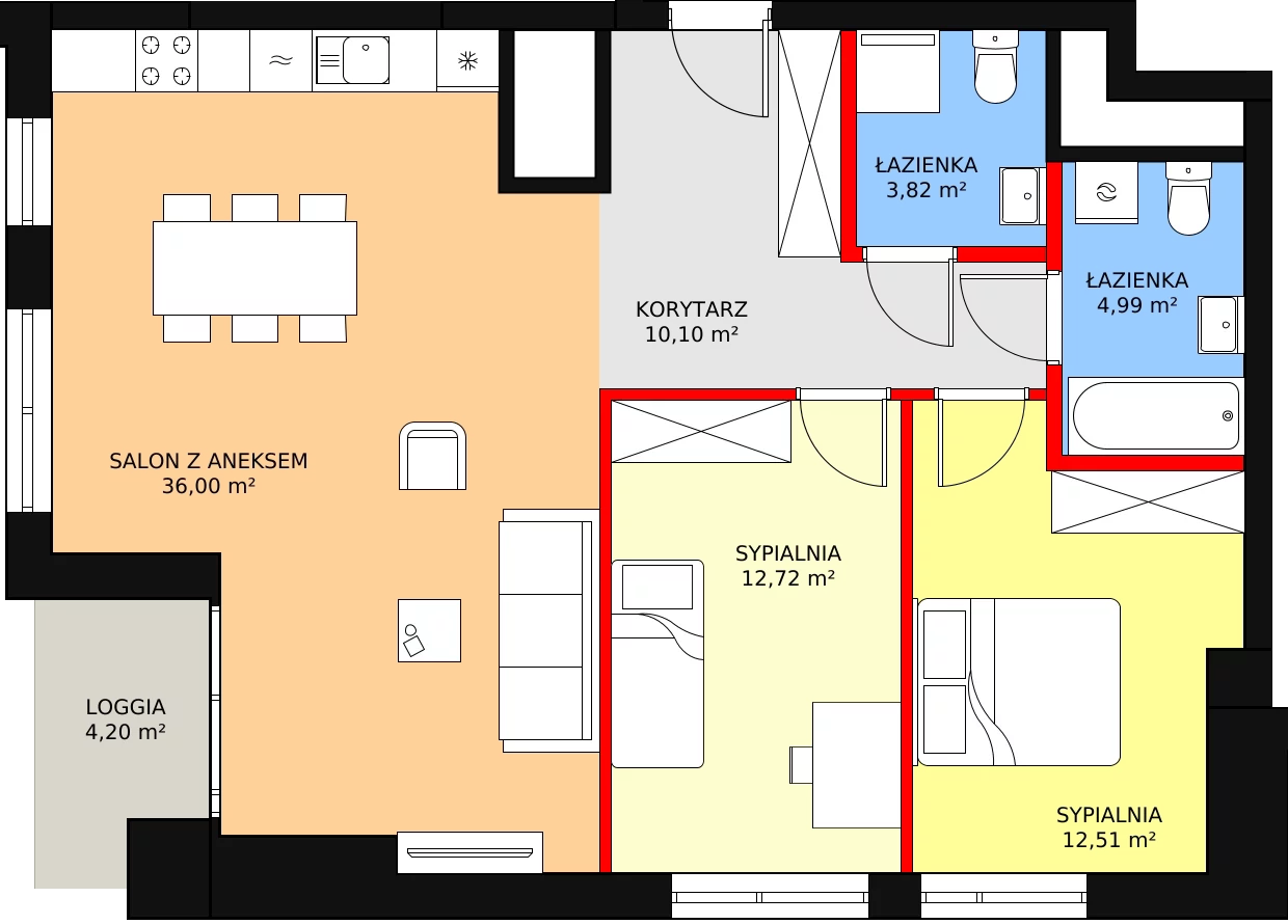 3 pokoje, mieszkanie 83,76 m², piętro 1, oferta nr a.2.1.05, ATAL SKY+ II, Katowice, Wełnowiec-Józefowiec, Wełnowiec, al. Wojciecha Korfantego 93-99