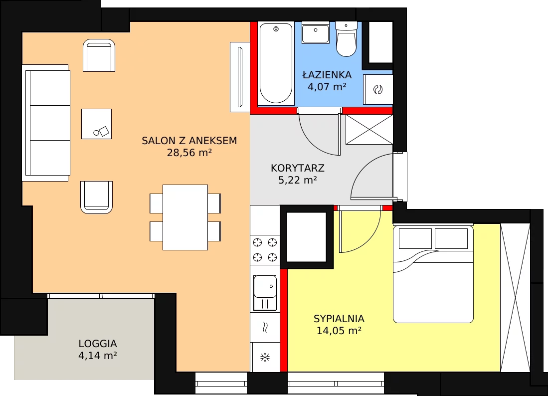 2 pokoje, apartament 53,06 m², piętro 10, oferta nr a.1.10.01, ATAL SKY+ II, Katowice, Wełnowiec-Józefowiec, Wełnowiec, al. Wojciecha Korfantego 93-99