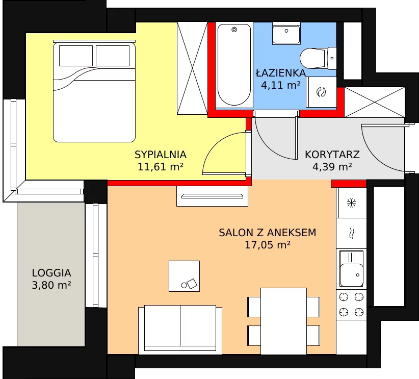 Apartament 38,45 m², piętro 10, oferta nr a.1.10.02, ATAL SKY+ II, Katowice, Wełnowiec-Józefowiec, Wełnowiec, al. Wojciecha Korfantego 93-99