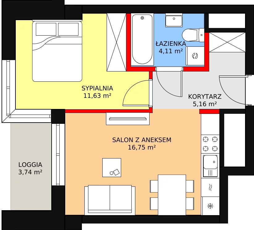 Apartament 39,05 m², piętro 10, oferta nr a.1.10.03, ATAL SKY+ II, Katowice, Wełnowiec-Józefowiec, Wełnowiec, al. Wojciecha Korfantego 93-99