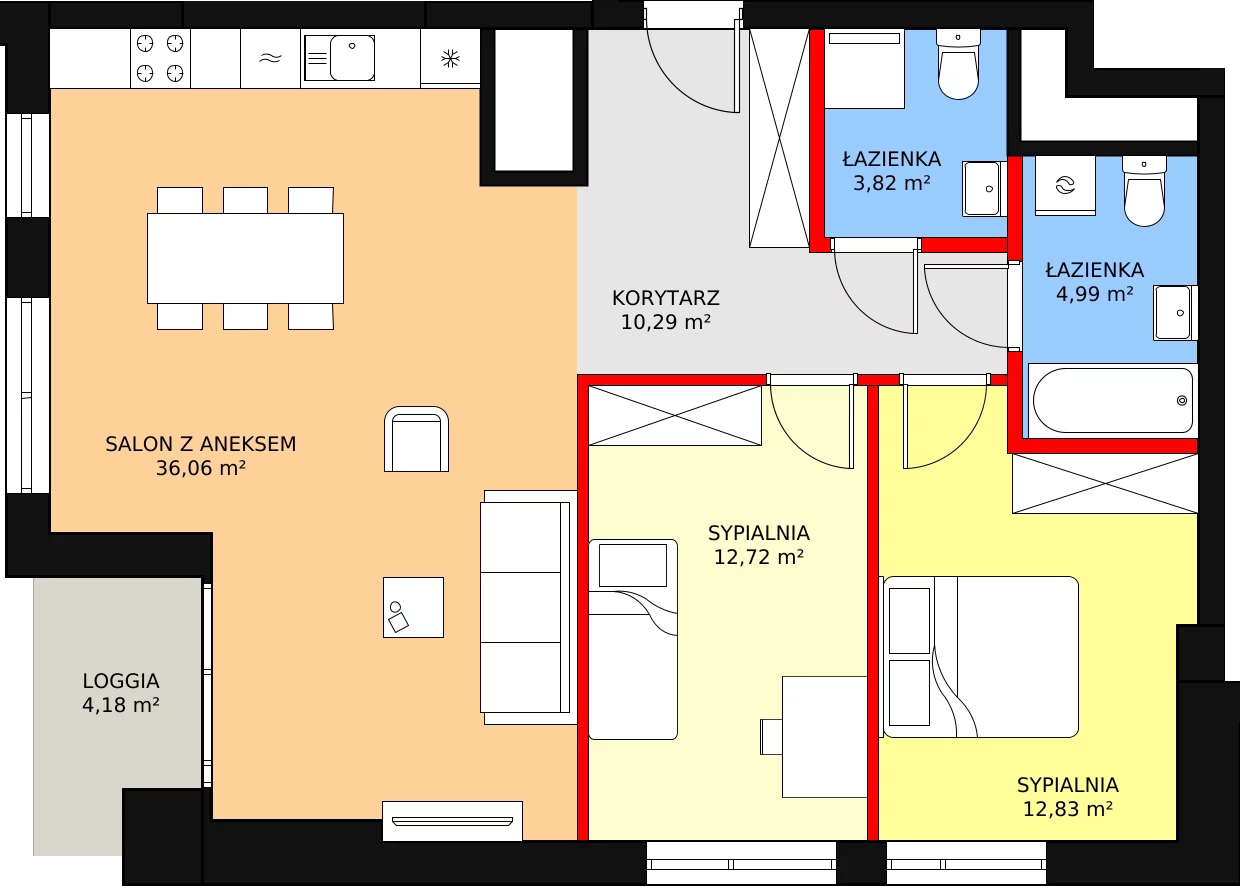 3 pokoje, mieszkanie 83,65 m², piętro 10, oferta nr a.2.10.05, ATAL SKY+ II, Katowice, Wełnowiec-Józefowiec, Wełnowiec, al. Wojciecha Korfantego 93-99