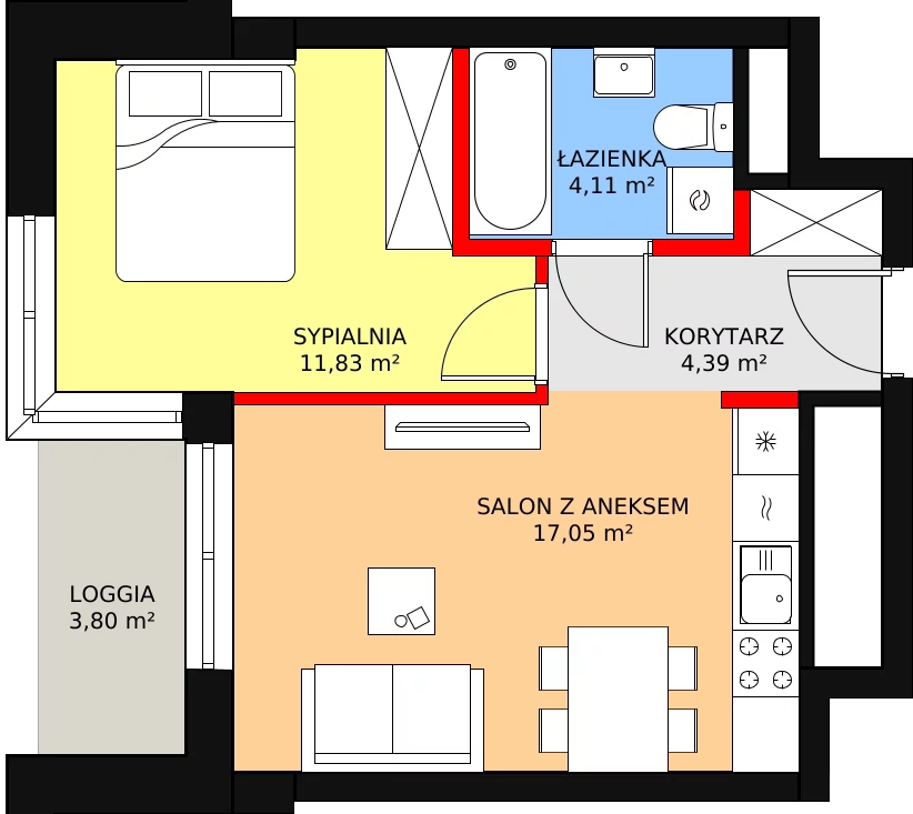 Apartament 38,68 m², piętro 15, oferta nr a.1.15.02, ATAL SKY+ II, Katowice, Wełnowiec-Józefowiec, Wełnowiec, al. Wojciecha Korfantego 93-99