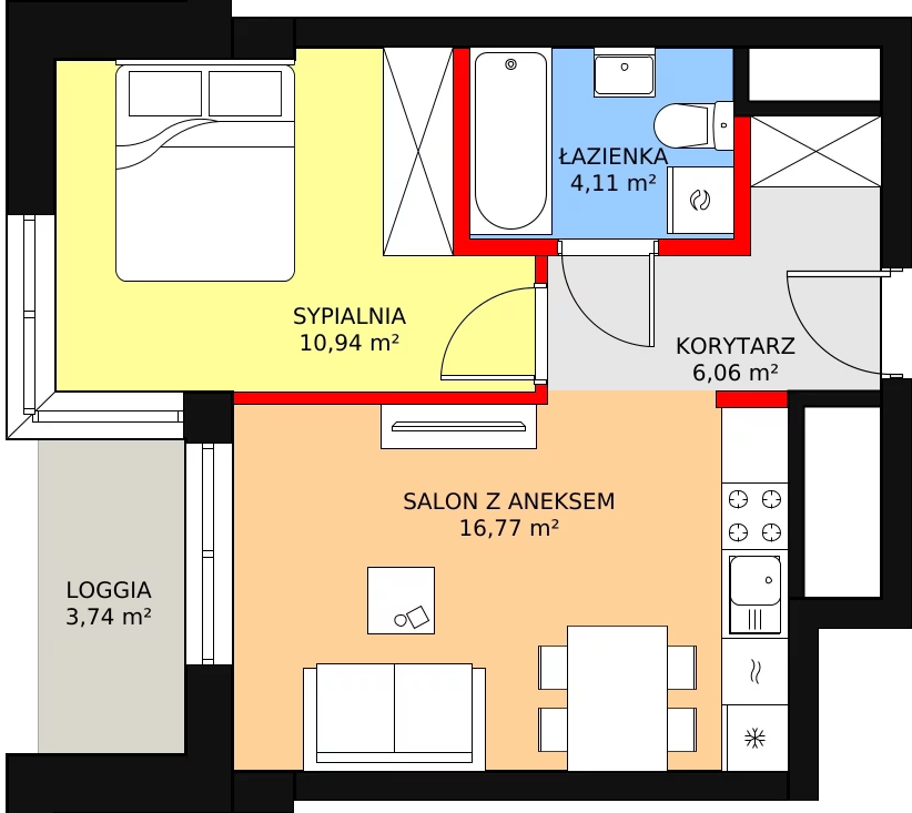 Apartament 39,26 m², piętro 15, oferta nr a.1.15.03, ATAL SKY+ II, Katowice, Wełnowiec-Józefowiec, Wełnowiec, al. Wojciecha Korfantego 93-99