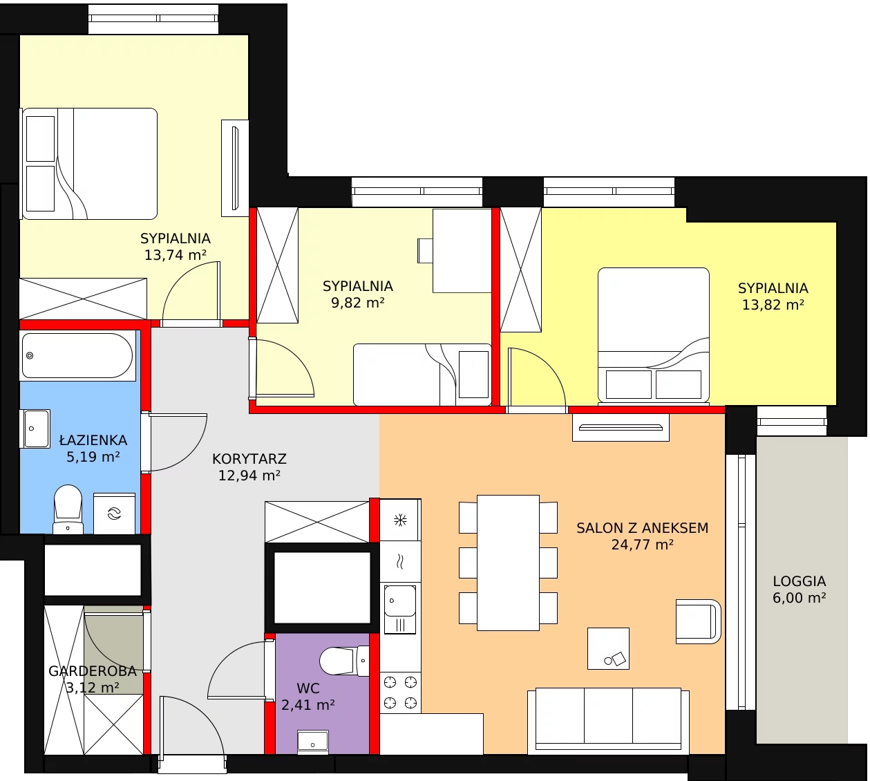 Mieszkanie 88,97 m², piętro 15, oferta nr a.2.15.01, ATAL SKY+ II, Katowice, Wełnowiec-Józefowiec, Wełnowiec, al. Wojciecha Korfantego 93-99