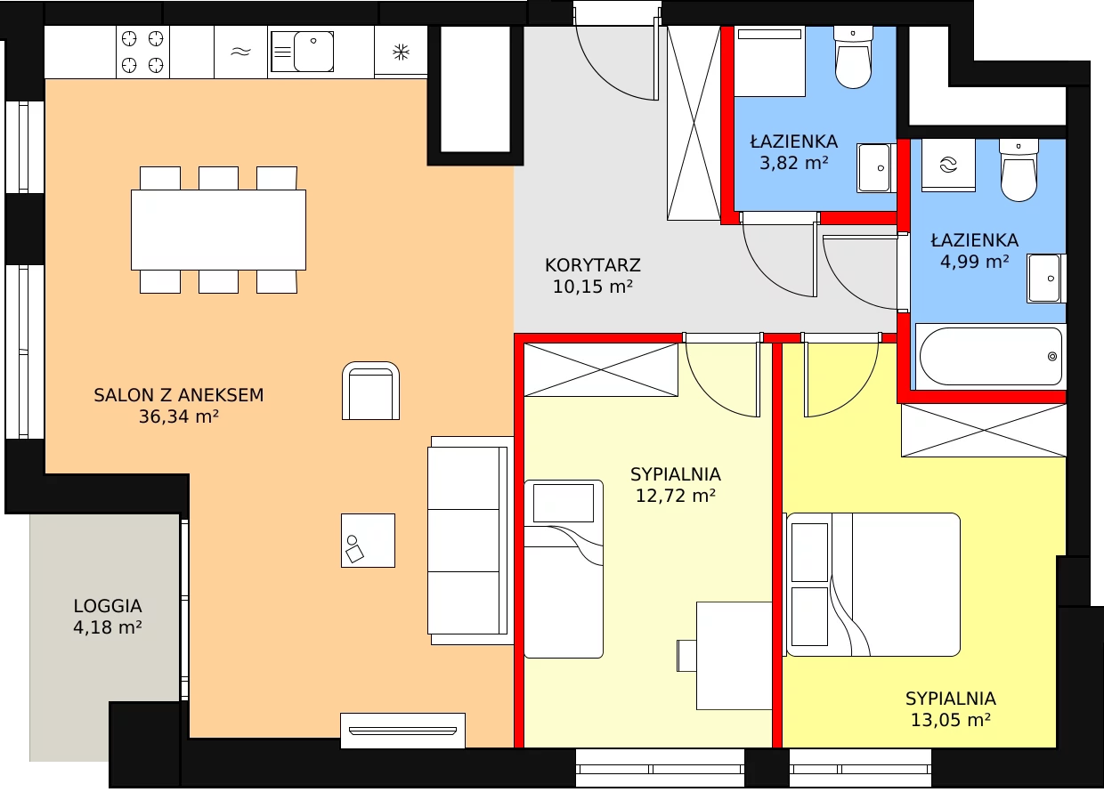 Mieszkanie 84,41 m², piętro 15, oferta nr a.2.15.05, ATAL SKY+ II, Katowice, Wełnowiec-Józefowiec, Wełnowiec, al. Wojciecha Korfantego 93-99