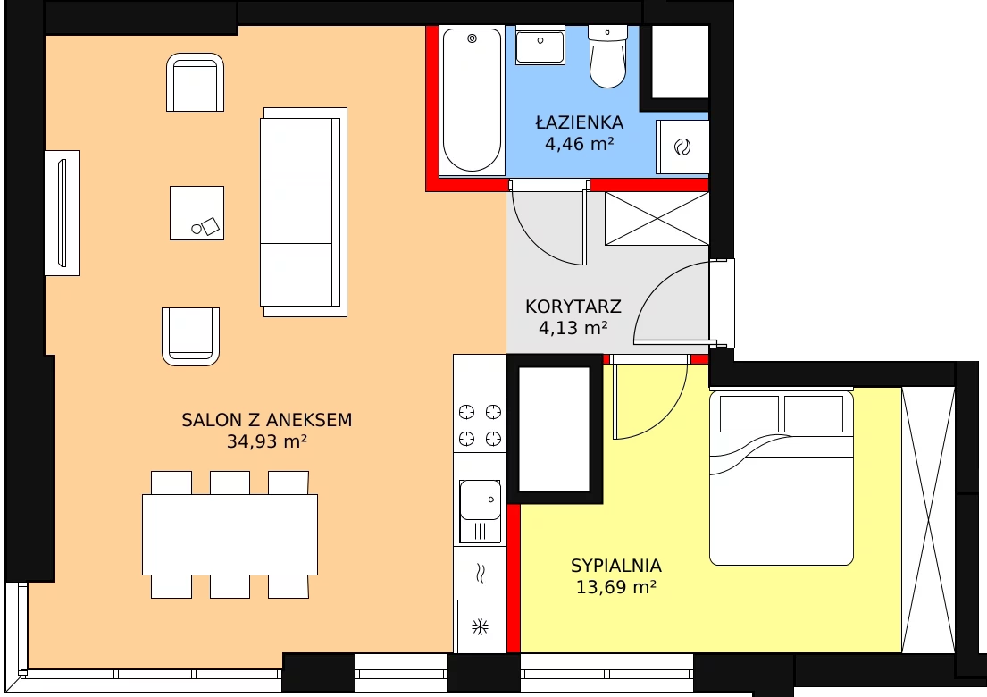 2 pokoje, mieszkanie 58,16 m², piętro 16, oferta nr a.1.16.01, ATAL SKY+ II, Katowice, Wełnowiec-Józefowiec, Wełnowiec, al. Wojciecha Korfantego 93-99