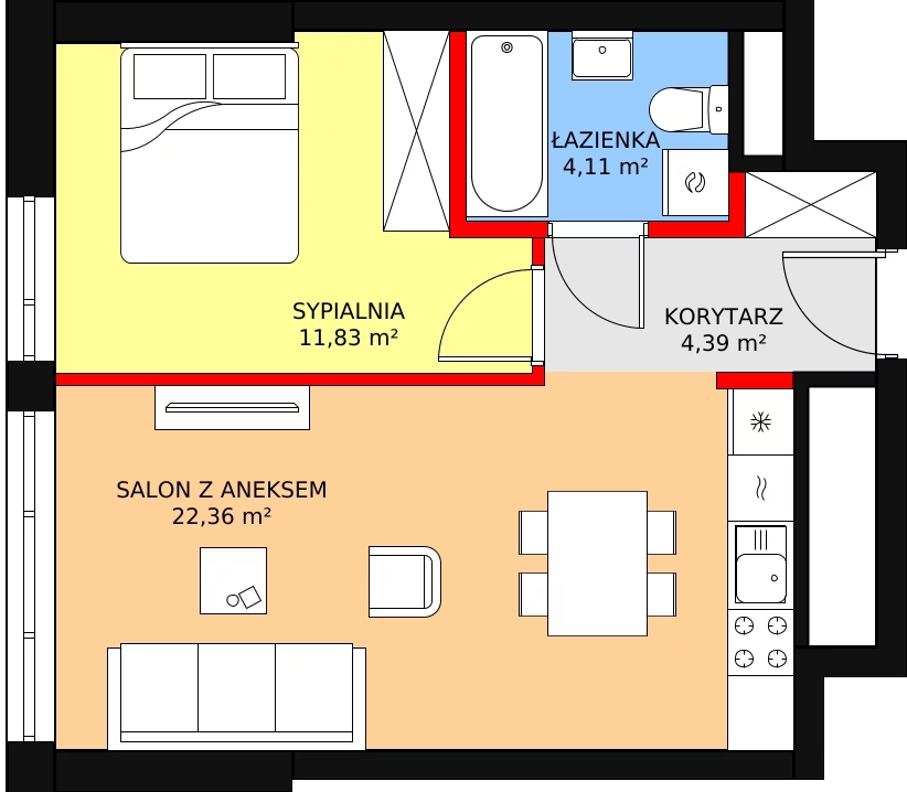 2 pokoje, mieszkanie 43,42 m², piętro 16, oferta nr a.1.16.02, ATAL SKY+ II, Katowice, Wełnowiec-Józefowiec, Wełnowiec, al. Wojciecha Korfantego 93-99