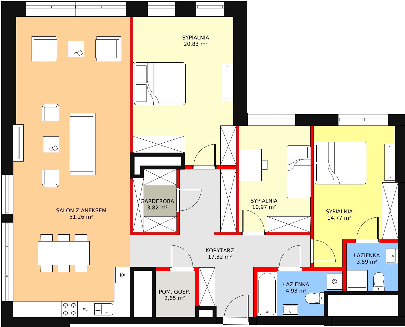 4 pokoje, apartament 134,34 m², piętro 16, oferta nr a.1.16.04, ATAL SKY+ II, Katowice, Wełnowiec-Józefowiec, Wełnowiec, al. Wojciecha Korfantego 93-99