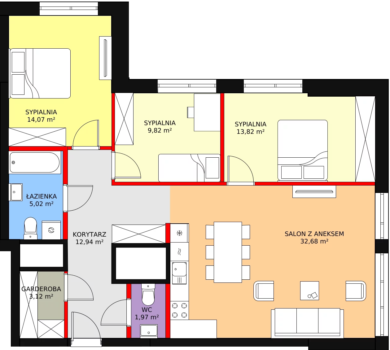 Mieszkanie 95,58 m², piętro 16, oferta nr a.2.16.01, ATAL SKY+ II, Katowice, Wełnowiec-Józefowiec, Wełnowiec, al. Wojciecha Korfantego 93-99