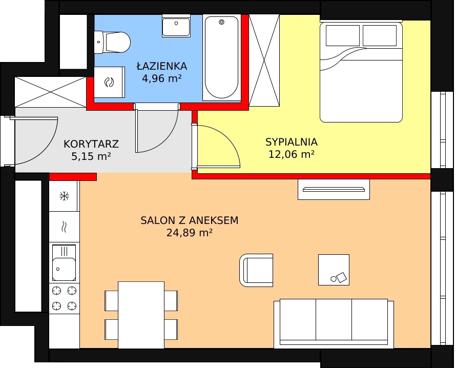 Mieszkanie 47,88 m², piętro 16, oferta nr a.2.16.02, ATAL SKY+ II, Katowice, Wełnowiec-Józefowiec, Wełnowiec, al. Wojciecha Korfantego 93-99