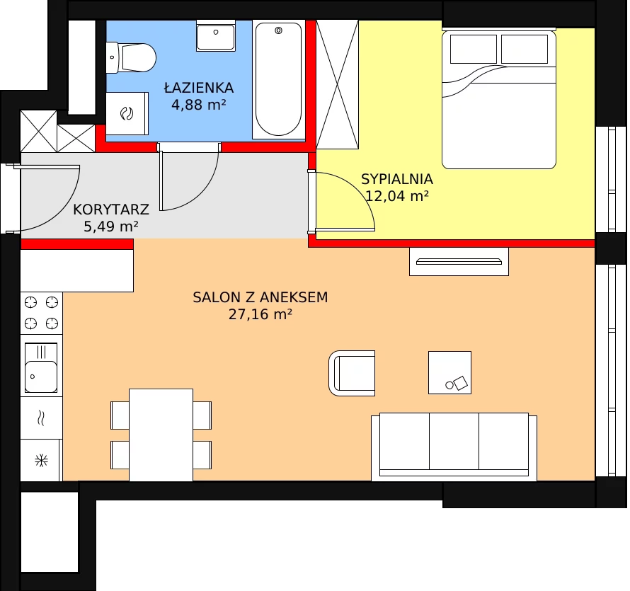 2 pokoje, mieszkanie 50,38 m², piętro 16, oferta nr a.2.16.03, ATAL SKY+ II, Katowice, Wełnowiec-Józefowiec, Wełnowiec, al. Wojciecha Korfantego 93-99