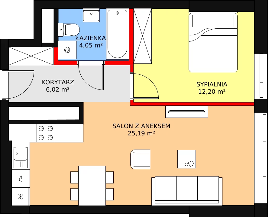 Mieszkanie 48,11 m², piętro 16, oferta nr a.2.16.04, ATAL SKY+ II, Katowice, Wełnowiec-Józefowiec, Wełnowiec, al. Wojciecha Korfantego 93-99