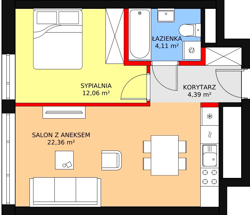 Mieszkanie 43,64 m², piętro 25, oferta nr a.1.25.02, ATAL SKY+ II, Katowice, Wełnowiec-Józefowiec, Wełnowiec, al. Wojciecha Korfantego 93-99