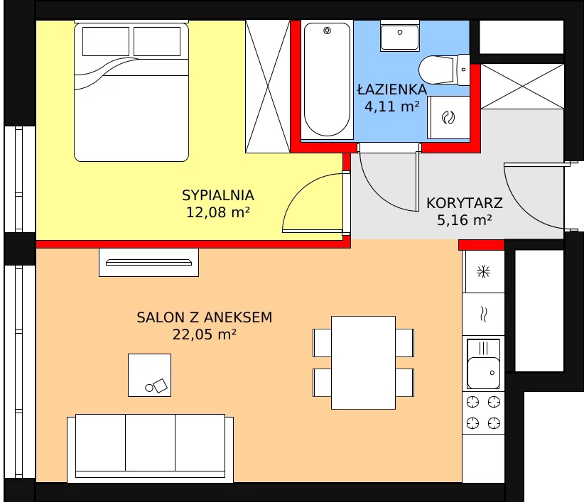 Mieszkanie 44,20 m², piętro 25, oferta nr a.1.25.03, ATAL SKY+ II, Katowice, Wełnowiec-Józefowiec, Wełnowiec, al. Wojciecha Korfantego 93-99