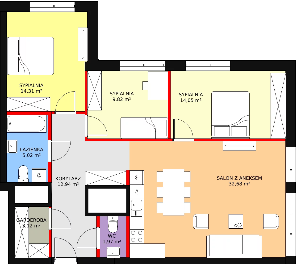 Mieszkanie 96,07 m², piętro 25, oferta nr a.2.25.01, ATAL SKY+ II, Katowice, Wełnowiec-Józefowiec, Wełnowiec, al. Wojciecha Korfantego 93-99