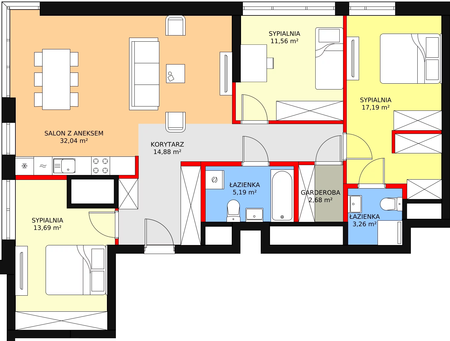 3 pokoje, mieszkanie 103,25 m², piętro 30, oferta nr a.1.30.01, ATAL SKY+ II, Katowice, Wełnowiec-Józefowiec, Wełnowiec, al. Wojciecha Korfantego 93-99