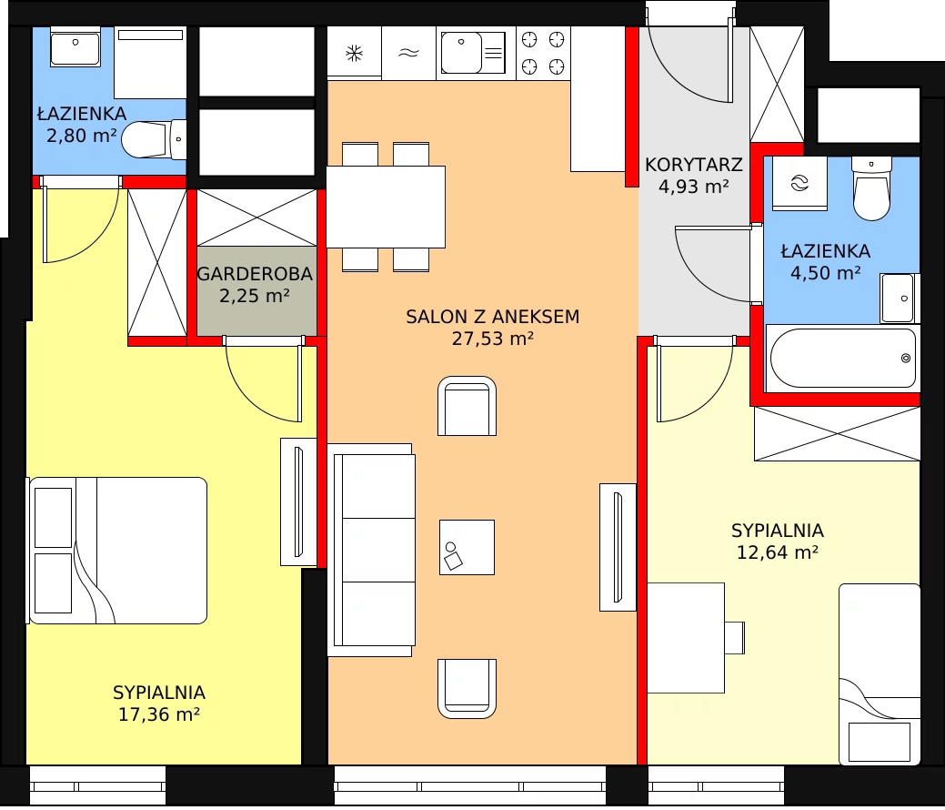 3 pokoje, mieszkanie 73,00 m², piętro 30, oferta nr a.2.30.02, ATAL SKY+ II, Katowice, Wełnowiec-Józefowiec, Wełnowiec, al. Wojciecha Korfantego 93-99