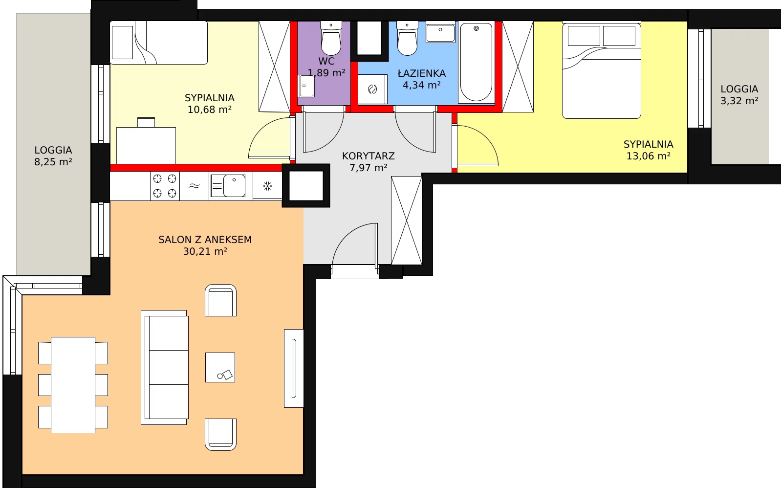 Mieszkanie 71,43 m², piętro 11, oferta nr b.1.11.01, ATAL SKY+ II, Katowice, Wełnowiec-Józefowiec, Wełnowiec, al. Wojciecha Korfantego 93-99