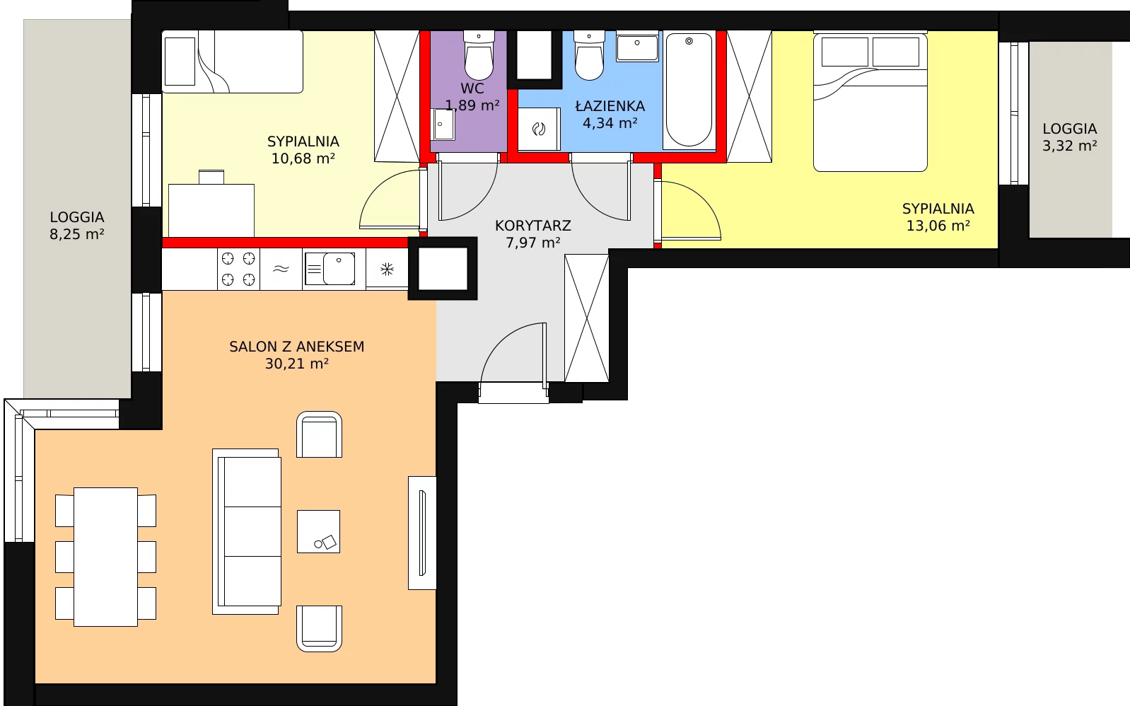 3 pokoje, mieszkanie 70,15 m², piętro 1, oferta nr b.1.1.01, ATAL SKY+ II, Katowice, Wełnowiec-Józefowiec, Wełnowiec, al. Wojciecha Korfantego 93-99