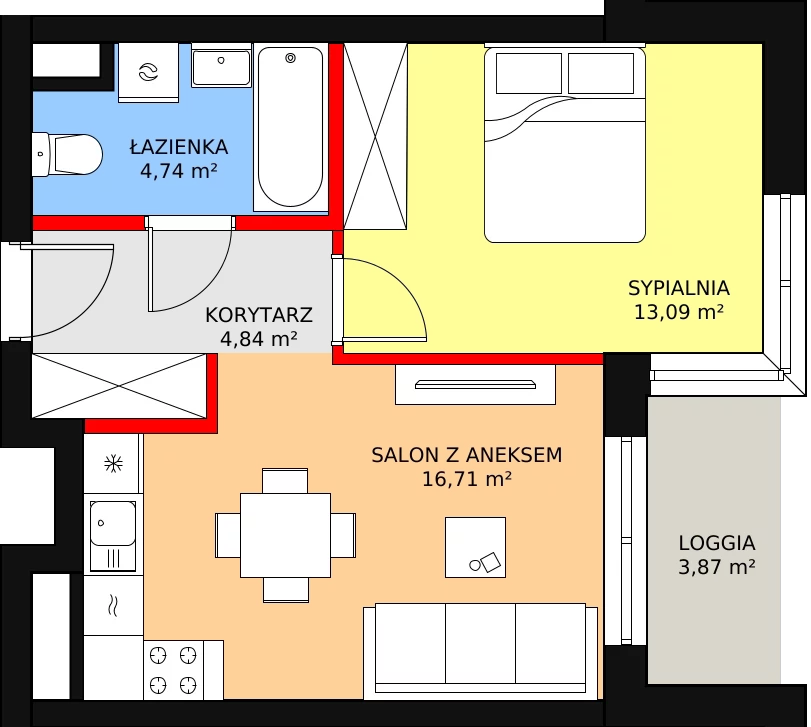 Apartament 40,92 m², piętro 1, oferta nr b.1.1.03, ATAL SKY+ II, Katowice, Wełnowiec-Józefowiec, Wełnowiec, al. Wojciecha Korfantego 93-99