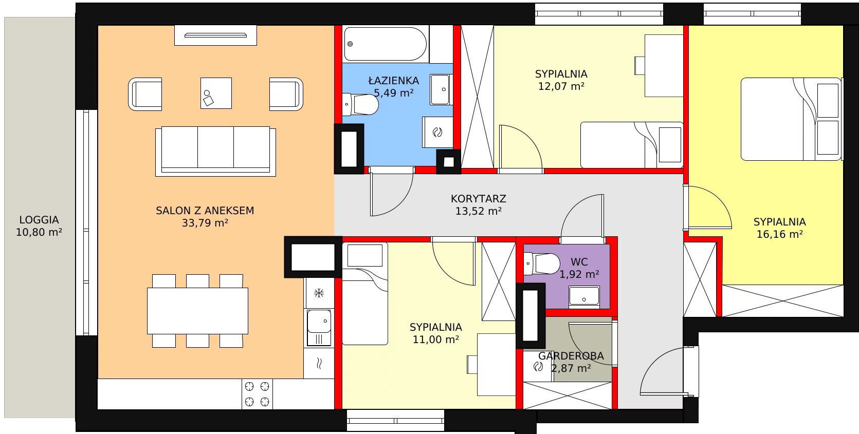 4 pokoje, mieszkanie 100,62 m², piętro 1, oferta nr b.1.1.05, ATAL SKY+ II, Katowice, Wełnowiec-Józefowiec, Wełnowiec, al. Wojciecha Korfantego 93-99