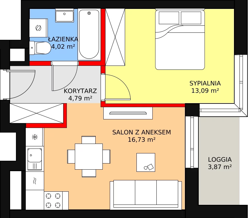 Apartament 40,12 m², piętro 1, oferta nr b.2.1.02, ATAL SKY+ II, Katowice, Wełnowiec-Józefowiec, Wełnowiec, al. Wojciecha Korfantego 93-99