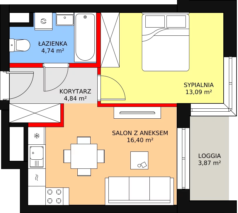 Apartament 40,62 m², piętro 1, oferta nr b.2.1.04, ATAL SKY+ II, Katowice, Wełnowiec-Józefowiec, Wełnowiec, al. Wojciecha Korfantego 93-99