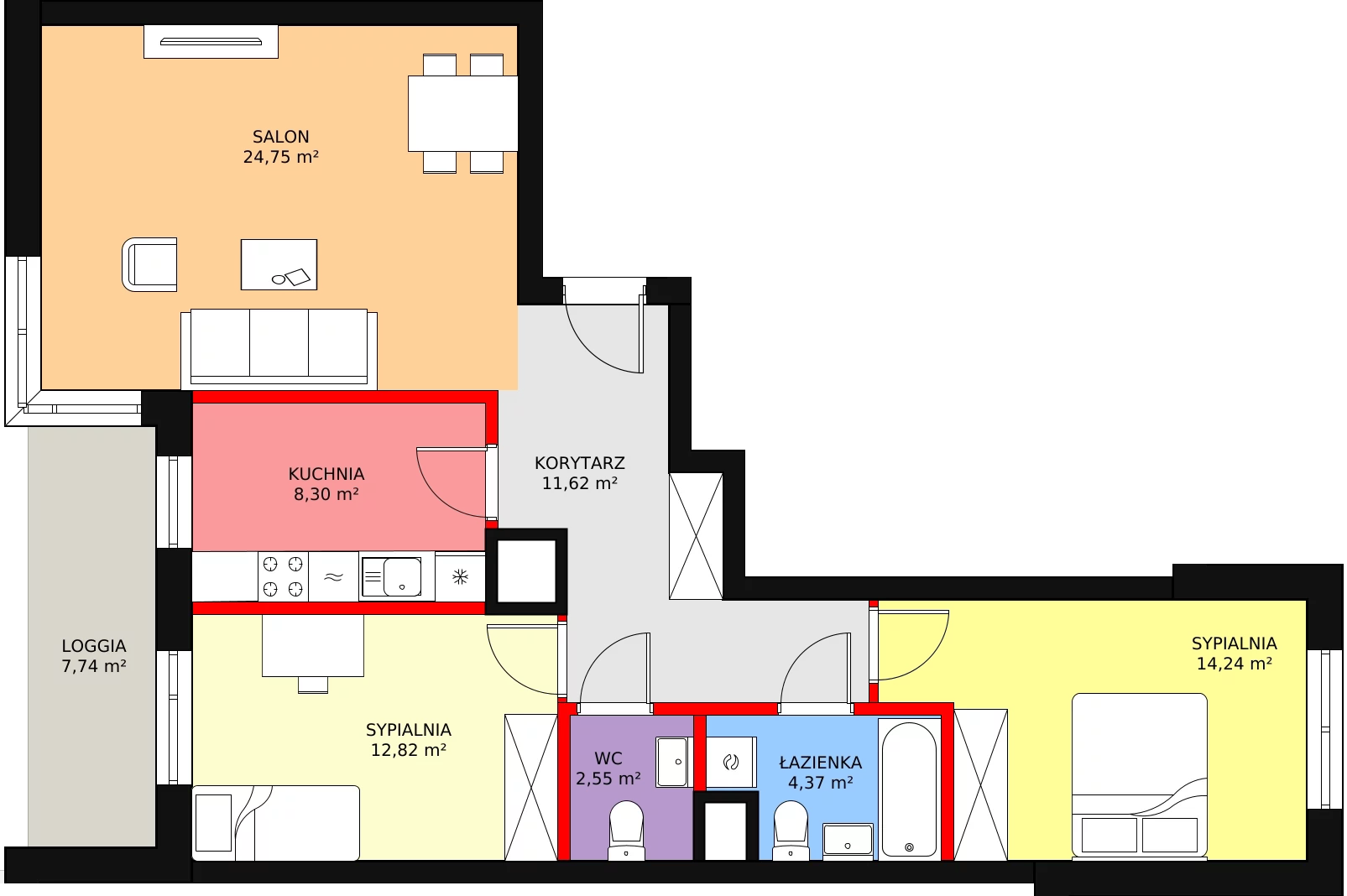 Mieszkanie 81,76 m², piętro 1, oferta nr b.2.1.05, ATAL SKY+ II, Katowice, Wełnowiec-Józefowiec, Wełnowiec, al. Wojciecha Korfantego 93-99