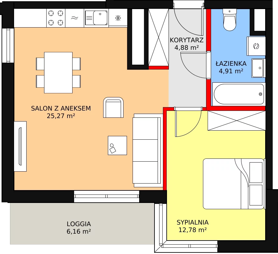 2 pokoje, apartament 50,55 m², piętro 10, oferta nr b.1.10.04, ATAL SKY+ II, Katowice, Wełnowiec-Józefowiec, Wełnowiec, al. Wojciecha Korfantego 93-99