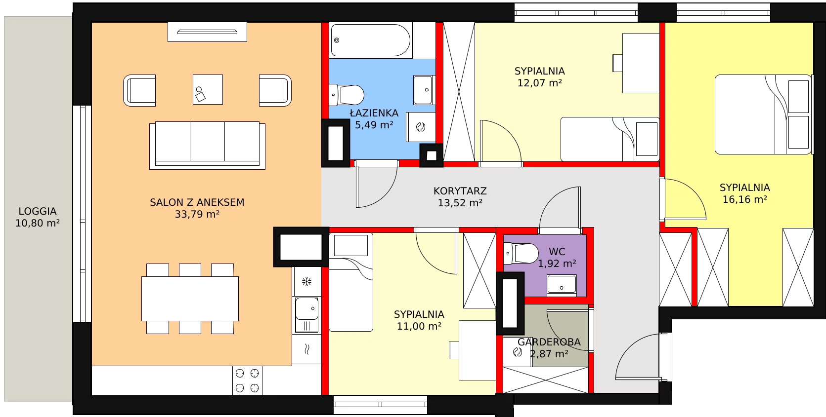 Mieszkanie 102,92 m², piętro 10, oferta nr b.1.10.05, ATAL SKY+ II, Katowice, Wełnowiec-Józefowiec, Wełnowiec, al. Wojciecha Korfantego 93-99