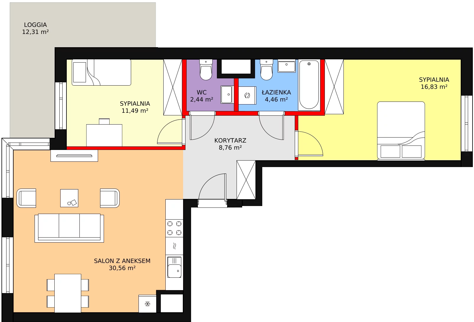 Mieszkanie 78,69 m², piętro 10, oferta nr b.2.10.01, ATAL SKY+ II, Katowice, Wełnowiec-Józefowiec, Wełnowiec, al. Wojciecha Korfantego 93-99