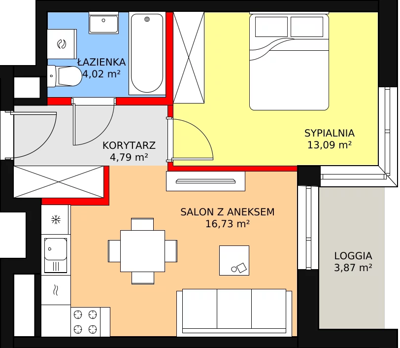 Apartament 40,83 m², piętro 10, oferta nr b.2.10.02, ATAL SKY+ II, Katowice, Wełnowiec-Józefowiec, Wełnowiec, al. Wojciecha Korfantego 93-99