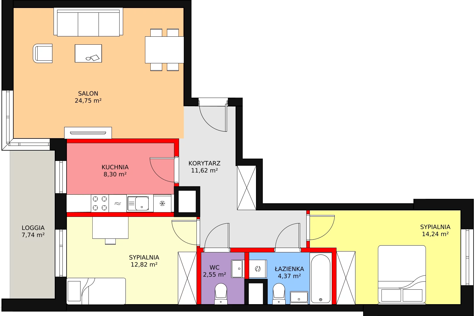 Mieszkanie 83,28 m², piętro 10, oferta nr b.2.10.05, ATAL SKY+ II, Katowice, Wełnowiec-Józefowiec, Wełnowiec, al. Wojciecha Korfantego 93-99