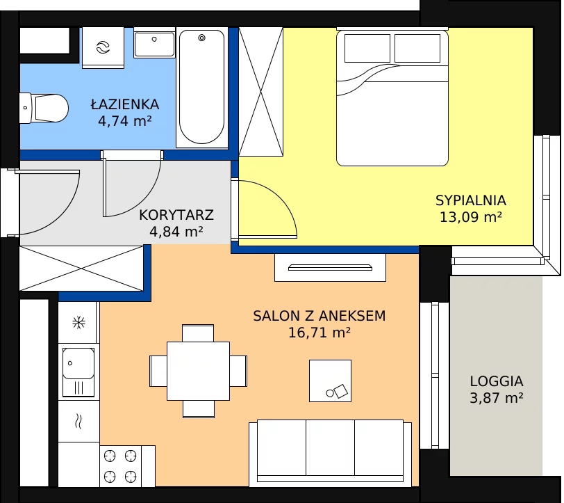 Nowe mieszkanie, 41,79 m², 2 pokoje, 11 piętro, oferta nr b.2.11.03