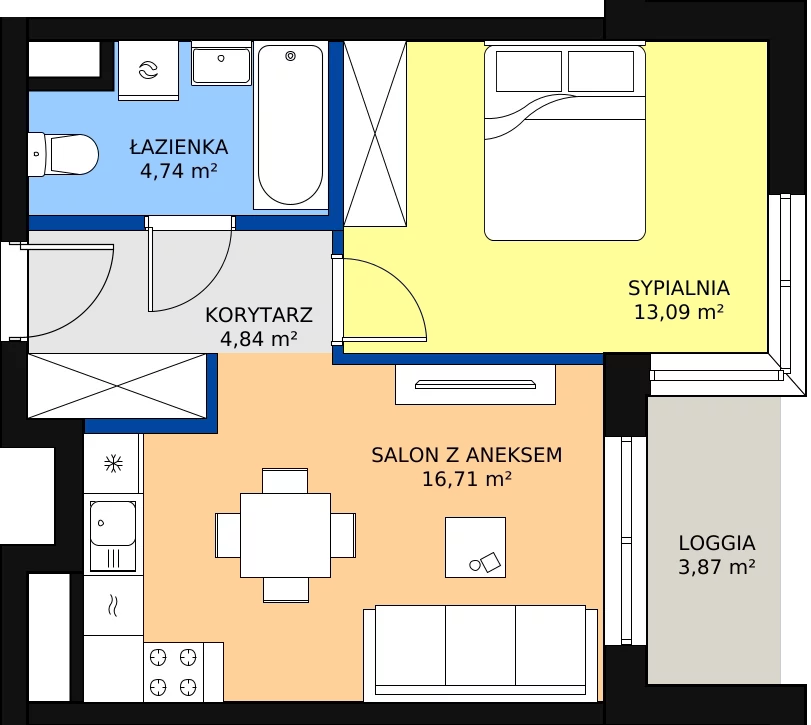 Nowe mieszkanie, 41,72 m², 2 pokoje, 8 piętro, oferta nr b.1.8.03