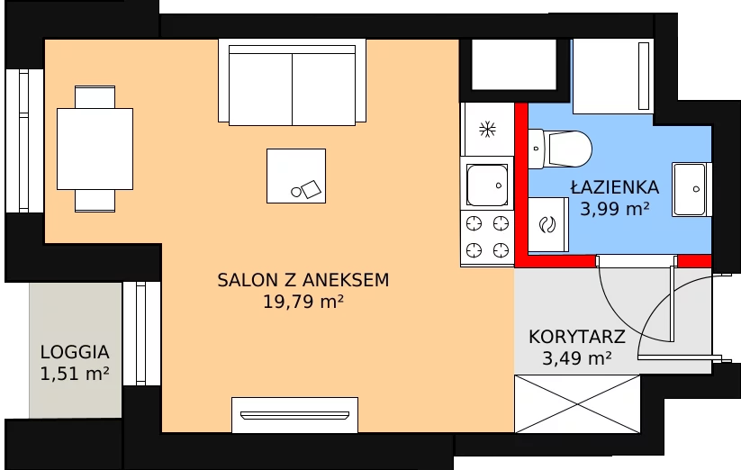 Apartament inwestycyjny 28,01 m², parter, oferta nr c.1.0.01, ATAL SKY+ Apartamenty Inwestycyjne, Katowice, Wełnowiec-Józefowiec, Wełnowiec, al. Wojciecha Korfantego 85