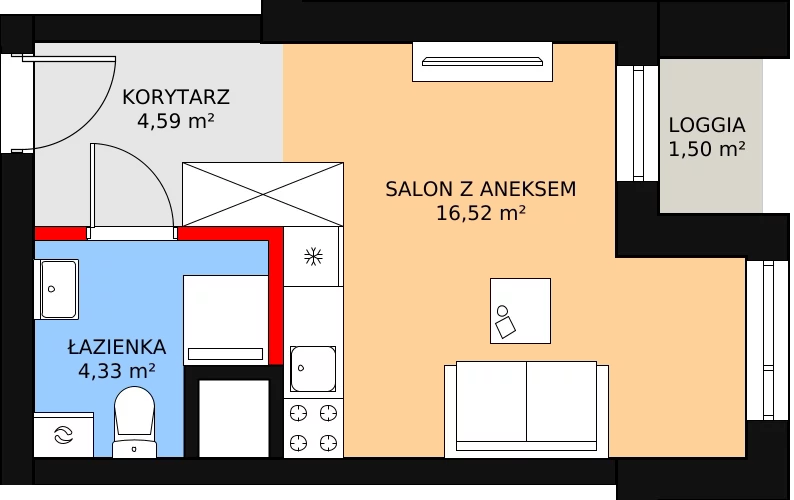 1 pokój, apartament inwestycyjny 26,76 m², parter, oferta nr c.1.0.05, ATAL SKY+ Apartamenty Inwestycyjne, Katowice, Wełnowiec-Józefowiec, Wełnowiec, al. Wojciecha Korfantego 85