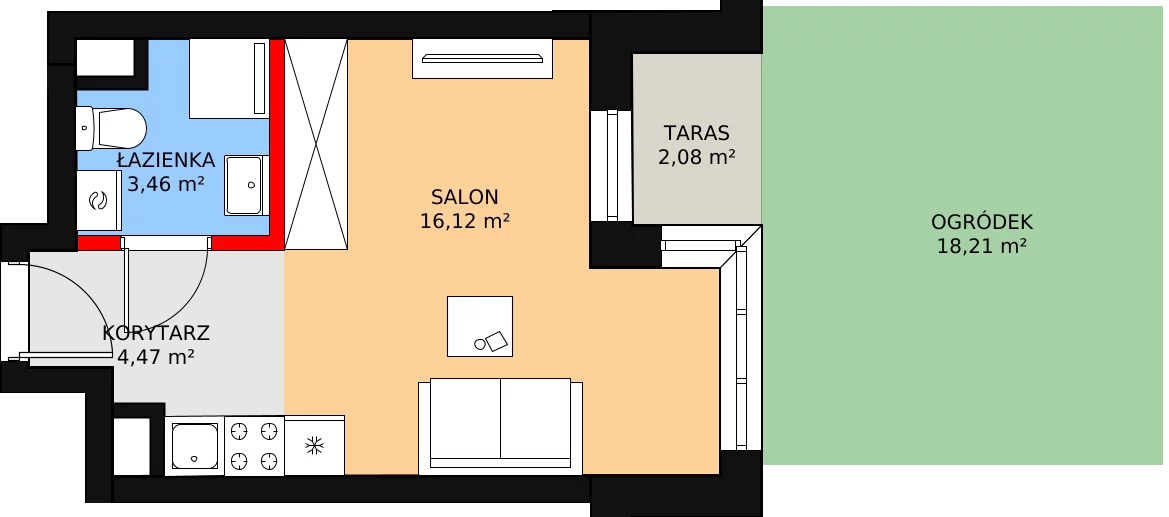 Apartament inwestycyjny 29,53 m², parter, oferta nr c.2.0.03, ATAL SKY+ Apartamenty Inwestycyjne, Katowice, Wełnowiec-Józefowiec, Wełnowiec, al. Wojciecha Korfantego 85