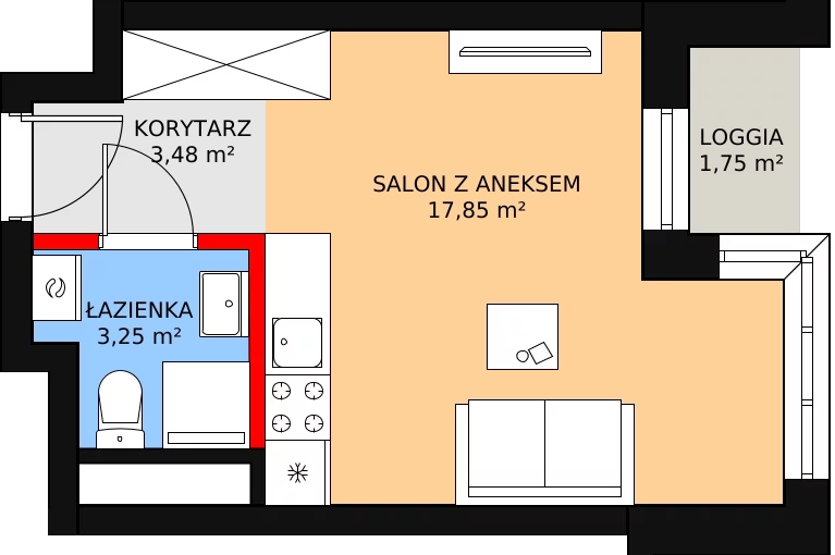 Apartament inwestycyjny 24,98 m², parter, oferta nr c.2.0.04, ATAL SKY+ Apartamenty Inwestycyjne, Katowice, Wełnowiec-Józefowiec, Wełnowiec, al. Wojciecha Korfantego 85