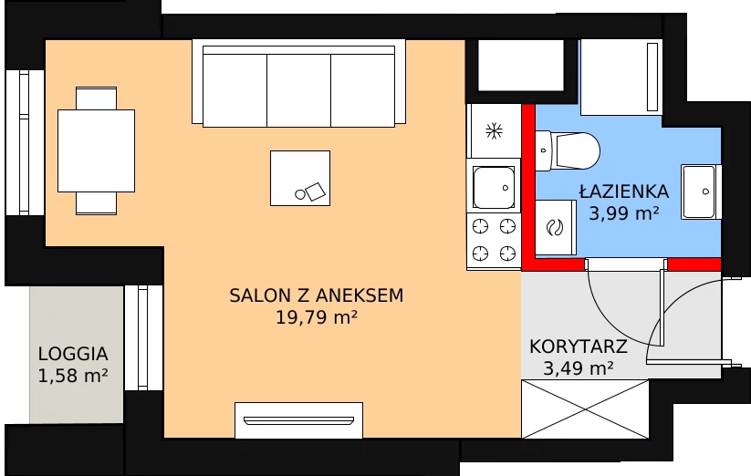 Apartament inwestycyjny 28,02 m², piętro 1, oferta nr c.1.1.01, ATAL SKY+ Apartamenty Inwestycyjne, Katowice, Wełnowiec-Józefowiec, Wełnowiec, al. Wojciecha Korfantego 85