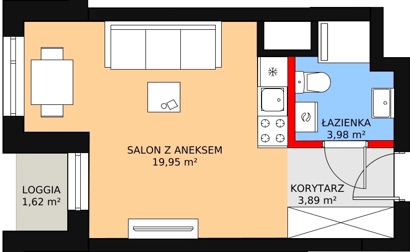 Apartament inwestycyjny 28,39 m², piętro 1, oferta nr c.1.1.02, ATAL SKY+ Apartamenty Inwestycyjne, Katowice, Wełnowiec-Józefowiec, Wełnowiec, al. Wojciecha Korfantego 85